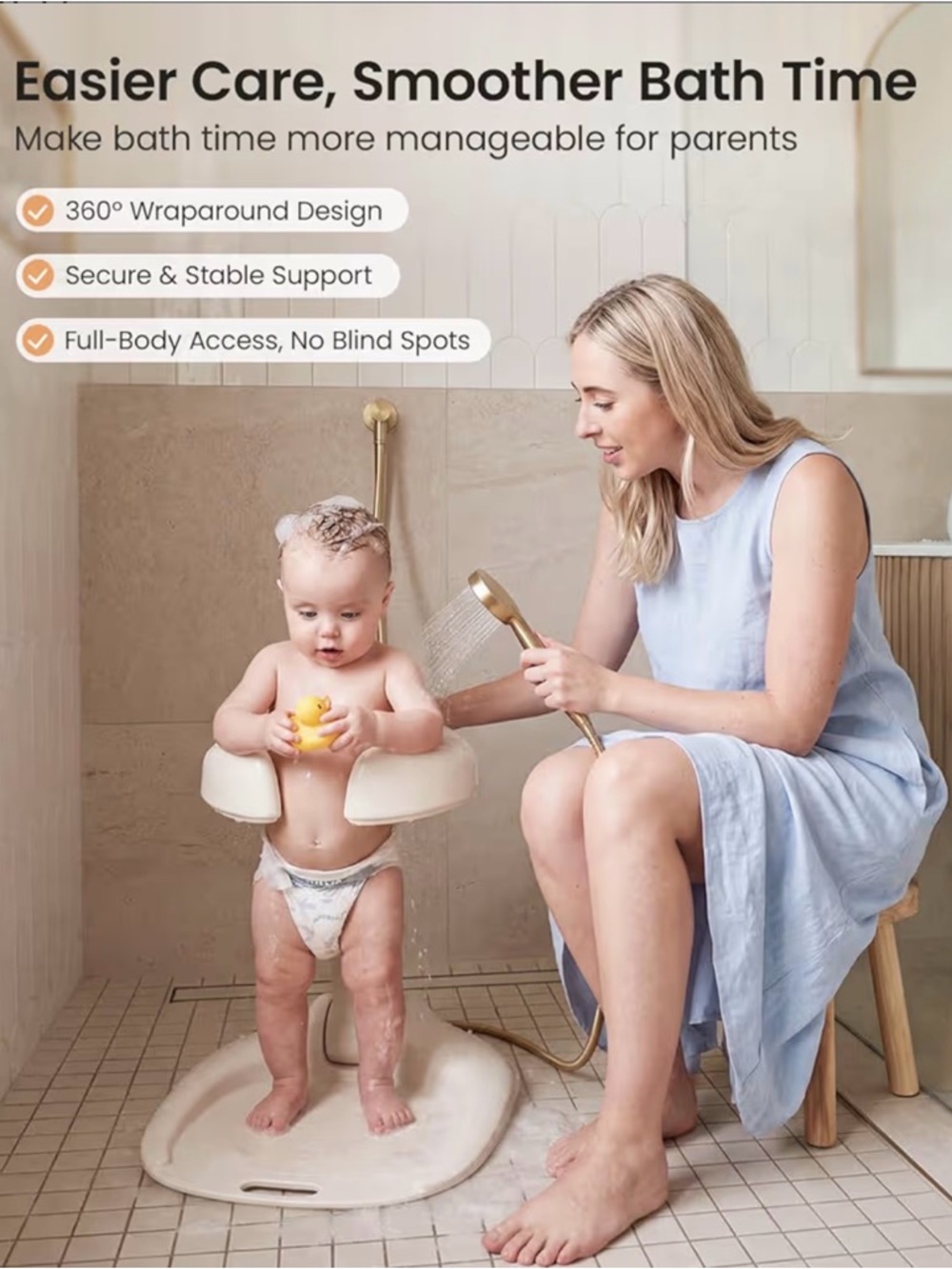 Baby Bath Stand Foldable Adjustable Shower Support Holder Infants Toddlers - Picture 2 of 6